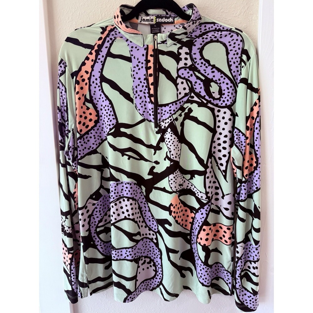 Jamie Sadock UPF Golf 1/4 Zip Pullover Abstract Print Long Sleeve Womens XL